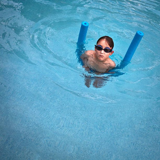 istock little kid with dark goggles in a swimming pool 155328089