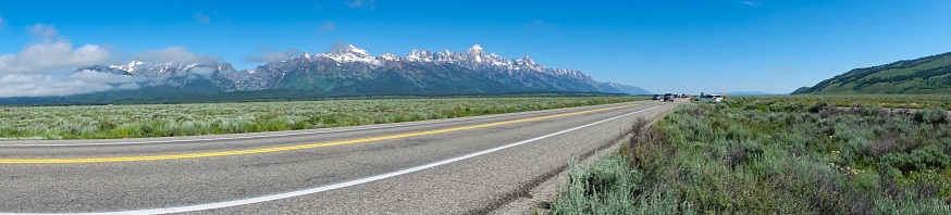 Grand Teton from Highway 191 near Jackson (Jackson Hole) at Teton County, Wyoming