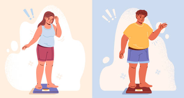 несчастные люди, страдающие ожирением - eating men fat overweight stock illustrations