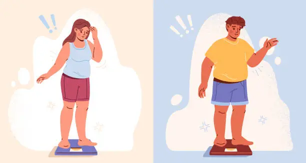 Vector illustration of Unhappy obese people