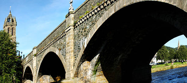 Bridge Arches and Church Steeple stock photo