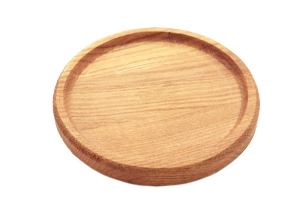 istock Empty wooden tray isolated on white background. Rectangular wooden dish 1553302387