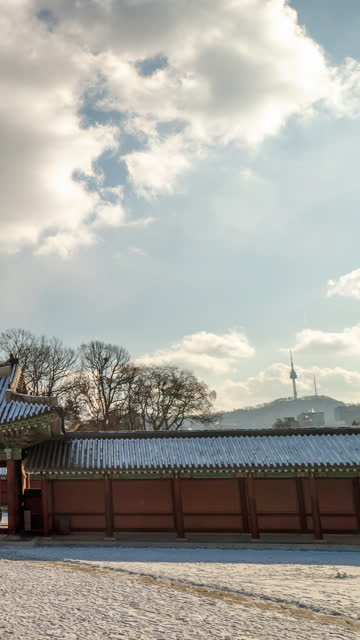 4k Timelapse of Changdeokgung Palace in Seoul, winter time, South Korea