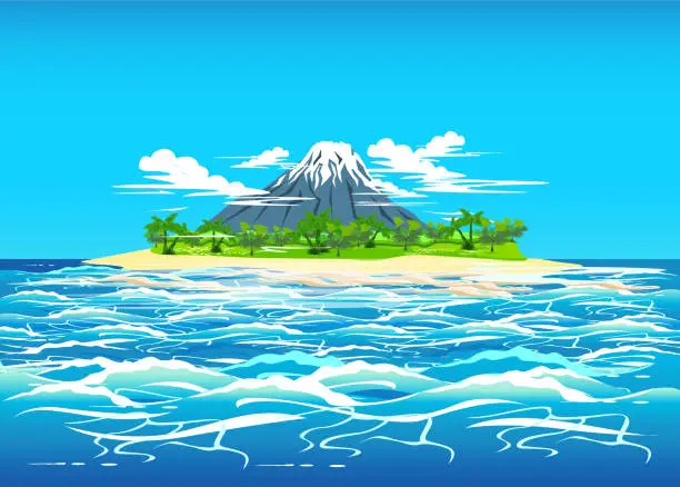 Vector illustration of tropical island in the ocean