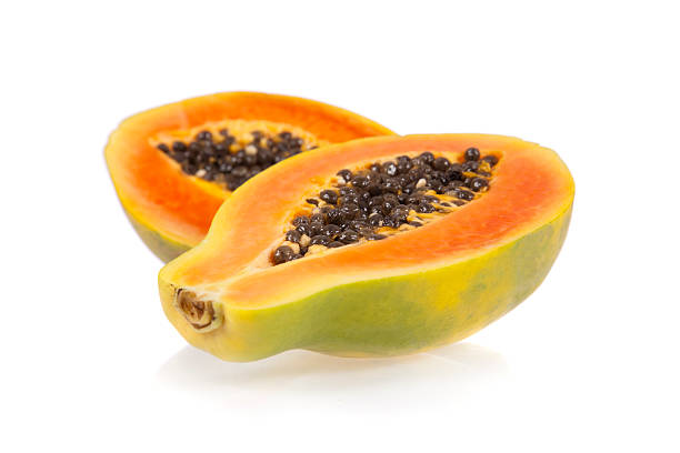 istock Sliced papaya isolated on a white background 155333343