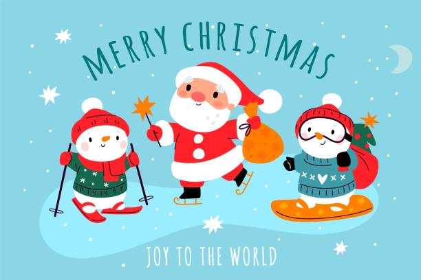 Christmas, X-mas, Winter, Happiness Concept - Kawaii Cartoon