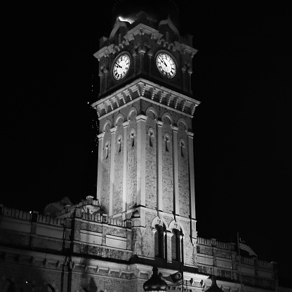 Istanbul, Turkey-July 10, 2011: Architectural Sections from the Historical Sirkeci Train Station. It was opened in 1890 during the reign of Sultan Abdulhamid II. There is a rose window on the front.