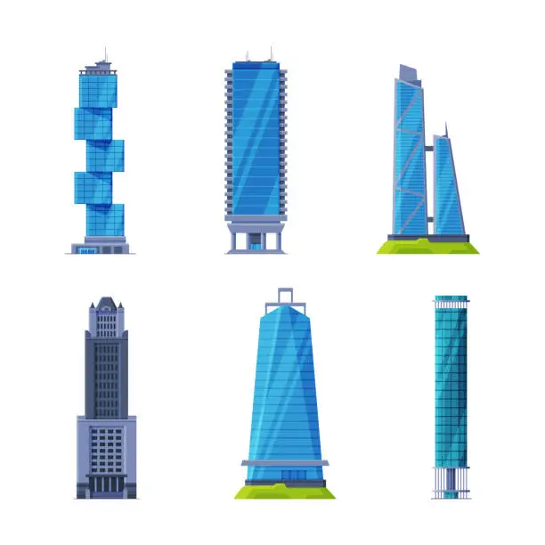 Vector illustration of Tall Skyscraper and High Modern City Buildings Vector Set