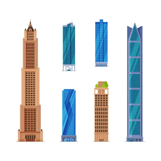 Vector illustration of Tall Skyscraper and High Modern City Buildings Vector Set