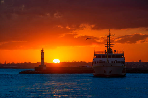 Passenger Ferry in the Bosphorus at sunset, Istanbul, Turkey