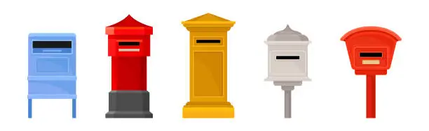 Vector illustration of Letter Metal Post Box or Mailbox with Hole or Slot Vector Set