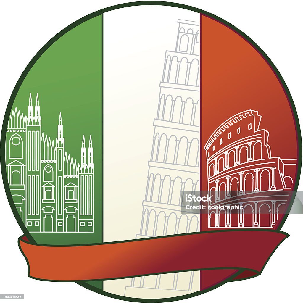 Italia Italiano Badge con famosi edifici - arte vettoriale royalty-free di Antica civiltà