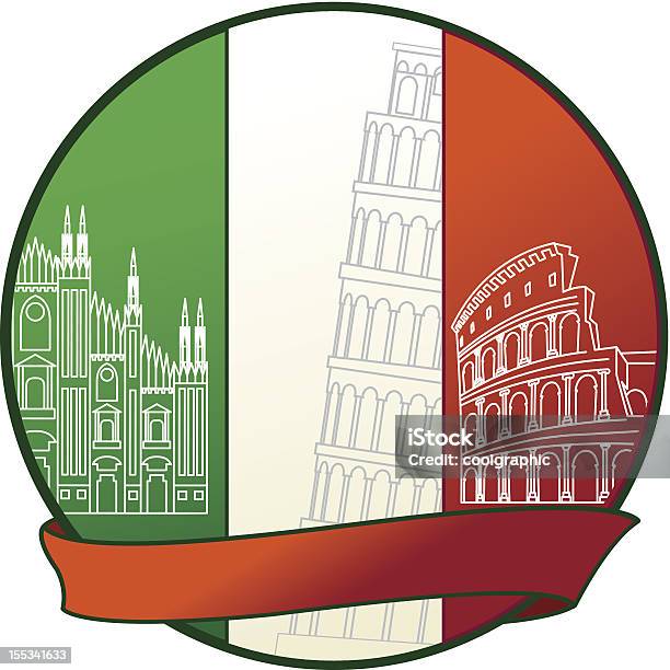 Italia Italiano Badge Con Famosi Edifici - Immagini vettoriali stock e altre immagini di Antica civiltà - Antica civiltà, Badge, Bandiera dell'Italia