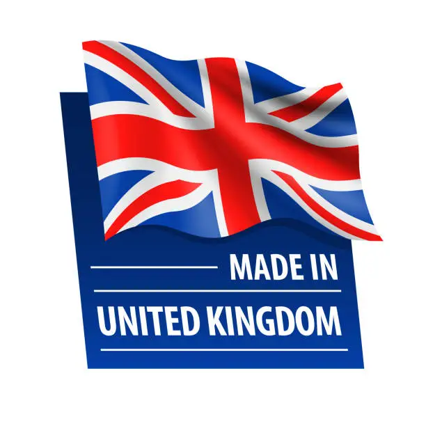 Vector illustration of Made in United Kingdom - vector illustration. Flag of United Kingdom and text isolated on white backround