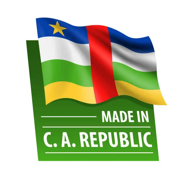 Vector illustration of Made in Central African Republic - vector illustration. Flag of Central African Republic and text isolated on white backround