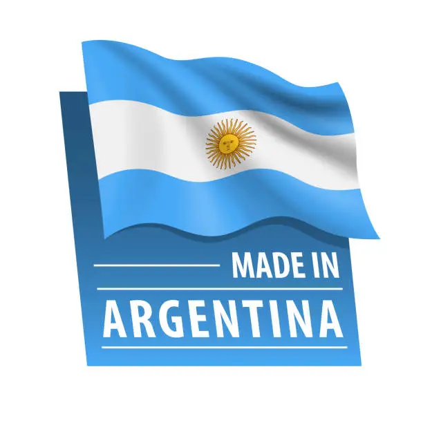 Vector illustration of Made in Argentina - vector illustration. Flag of Argentina and text isolated on white backround