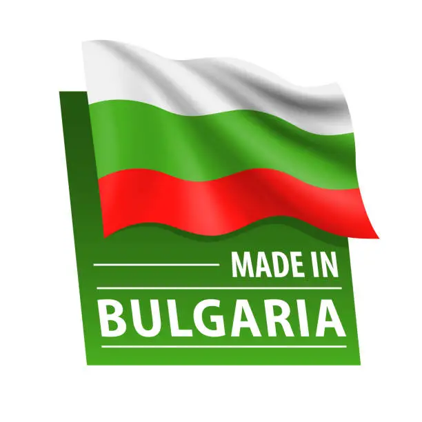 Vector illustration of Made in Bulgaria - vector illustration. Flag of Bulgaria and text isolated on white backround