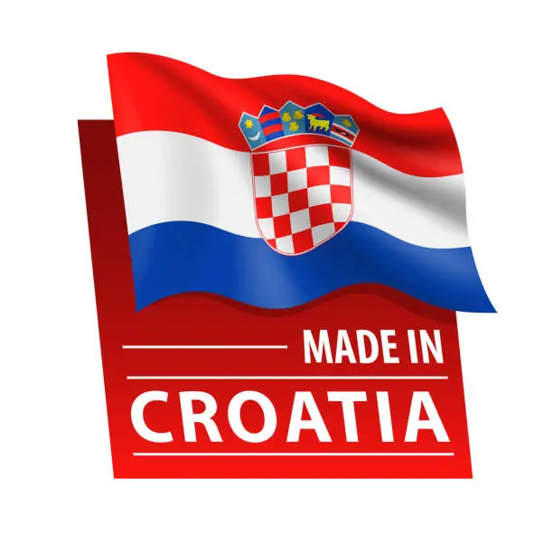 Vector illustration of Made in Croatia - vector illustration. Flag of Croatia and text isolated on white backround
