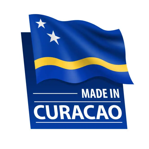 Vector illustration of Made in Curacao - vector illustration. Flag of Curacao and text isolated on white backround