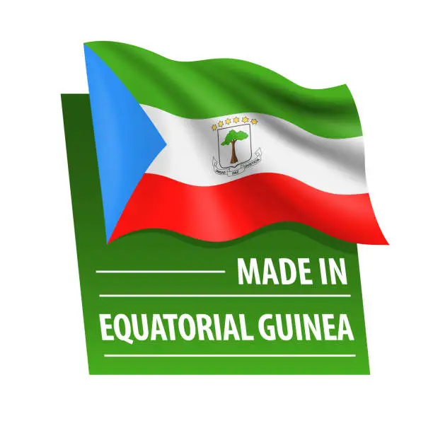 Vector illustration of Made in Equatorial Guinea - vector illustration. Flag of Equatorial Guinea and text isolated on white backround