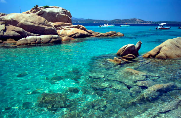 panorama of the granite coast of cala Girgolu in Sardinia