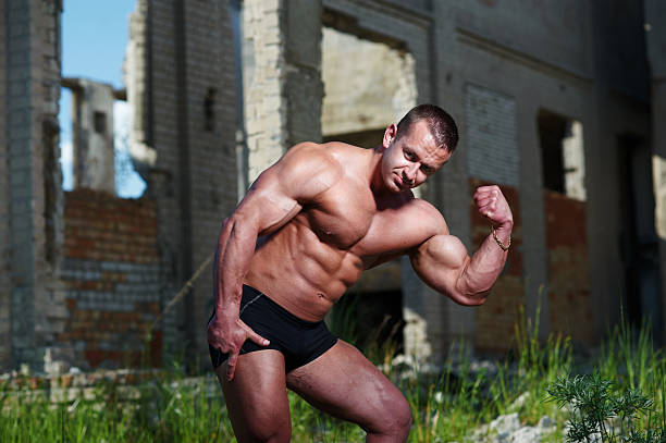 Portrait of a bodybuilder outdoors stock photo