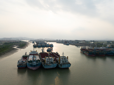 Ocean transport ships in the river
