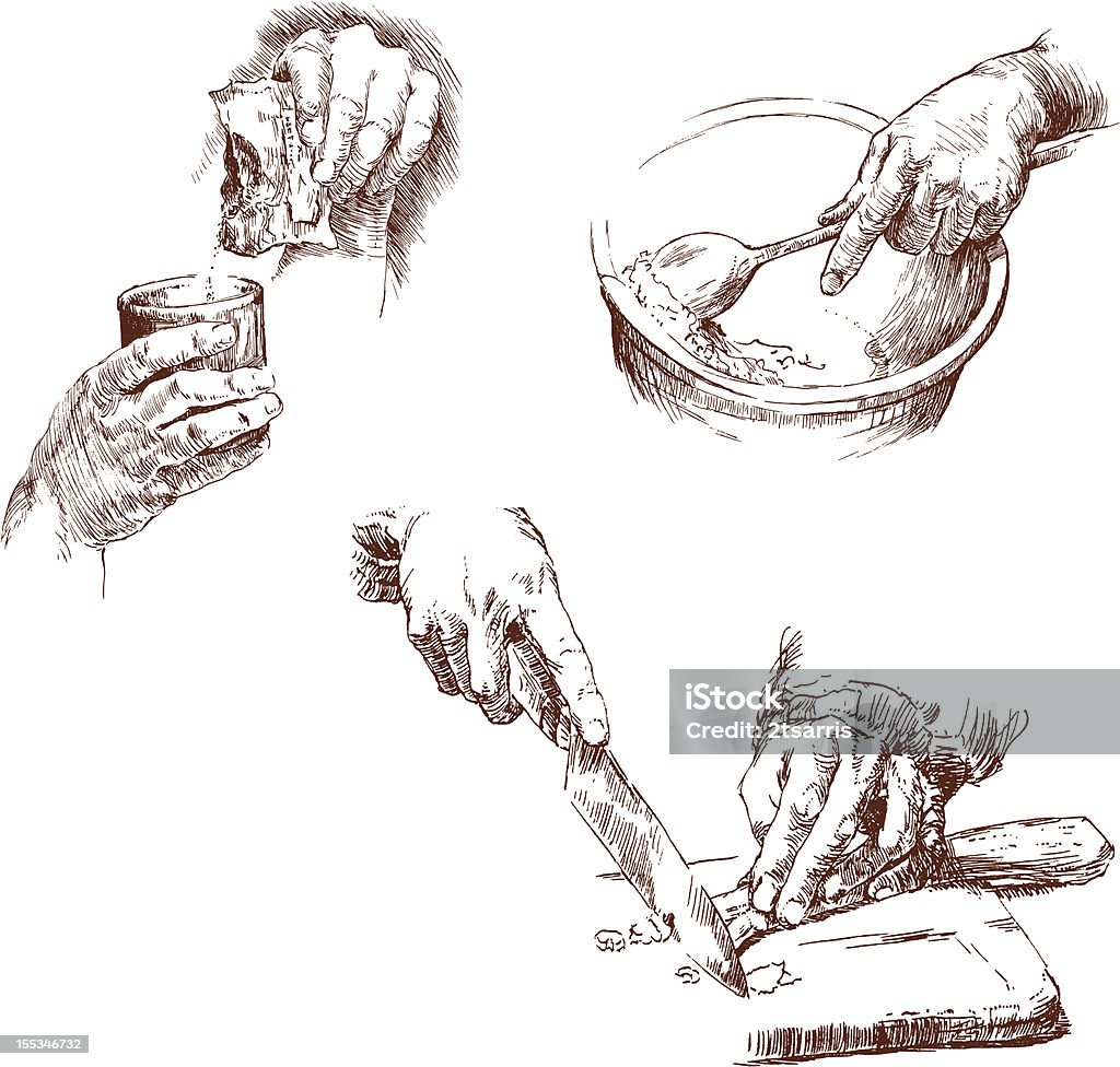 Hände Vorbereitungen Speisen - Lizenzfrei Rühren Vektorgrafik