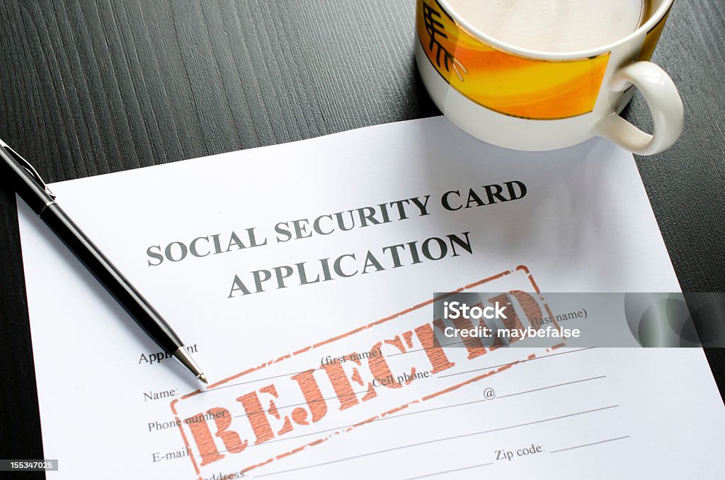 Sozialversicherungskarte application-rejected - Lizenzfrei Akte Stock-Foto