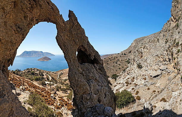 Rocks and sea view on a bright day, Kalymnos Island, Greece