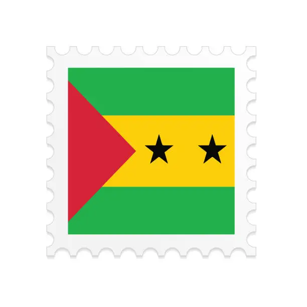 Vector illustration of Sao Tome and Principe flag postage stamp on white background