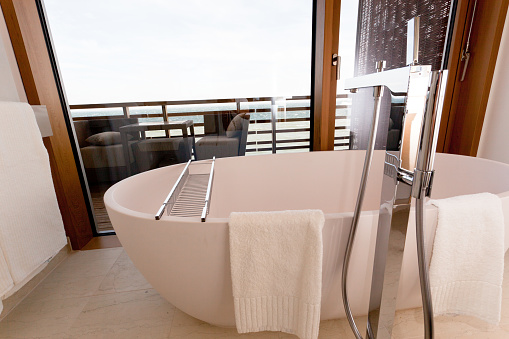 Bath tub with a beautiful view.