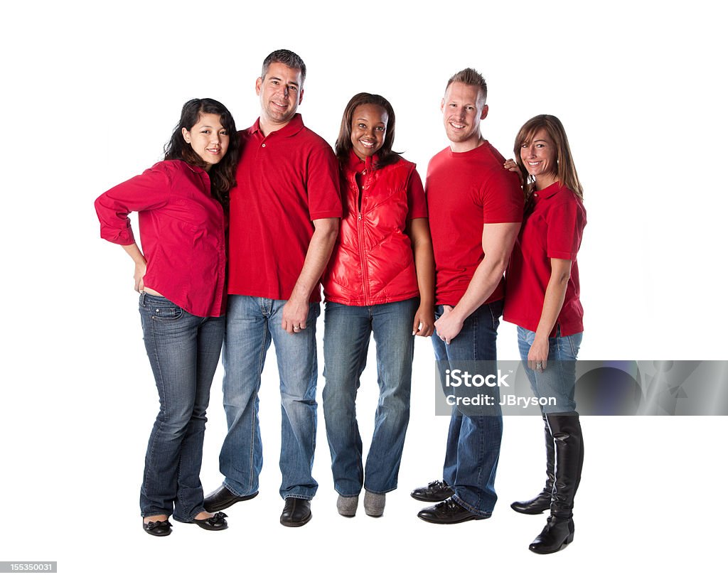 Persone vere: Gruppo eterogeneo di giovani adulti tutta lunghezza rosso - Foto stock royalty-free di 20-24 anni