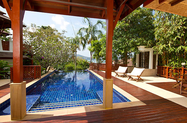 istock Tropical swimming pool of a luxury house 155350198