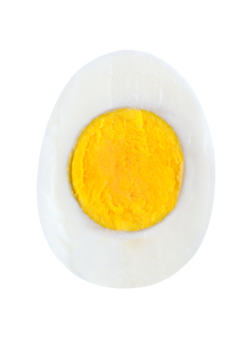 Sliced egg, high angle view. See also: