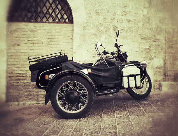 istock Vintage black sidecar outdoors against brick wall. 155350740