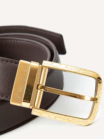 Men's leather belt isolated on white background