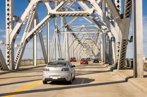 Traffic on American Interstate Highway Bridge, Louisville, Ky