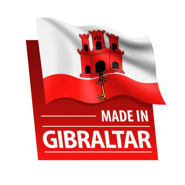 Vector illustration of Made in Gibraltar - vector illustration. Flag of Gibraltar and text isolated on white backround