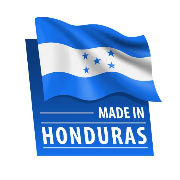 Vector illustration of Made in Honduras - vector illustration. Flag of Honduras and text isolated on white backround