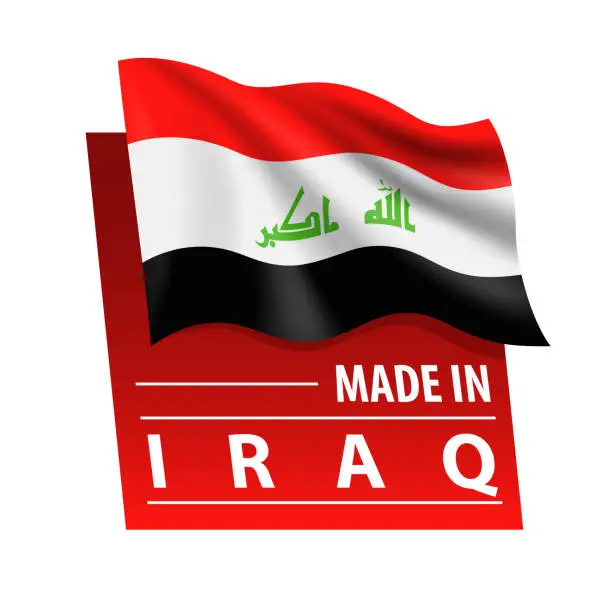 Vector illustration of Made in Iraq - vector illustration. Flag of Iraq and text isolated on white backround