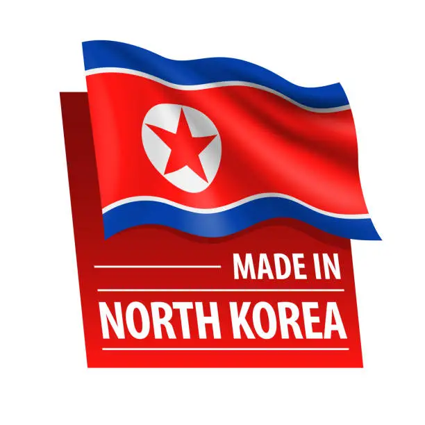 Vector illustration of Made in North Korea - vector illustration. Flag of North Korea and text isolated on white backround