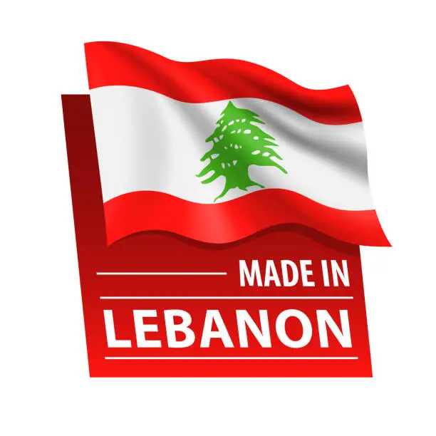 Vector illustration of Made in Lebanon - vector illustration. Flag of Lebanon and text isolated on white backround