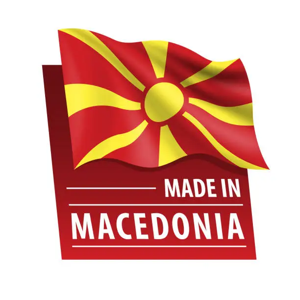 Vector illustration of Made in Macedonia - vector illustration. Flag of Macedonia and text isolated on white backround