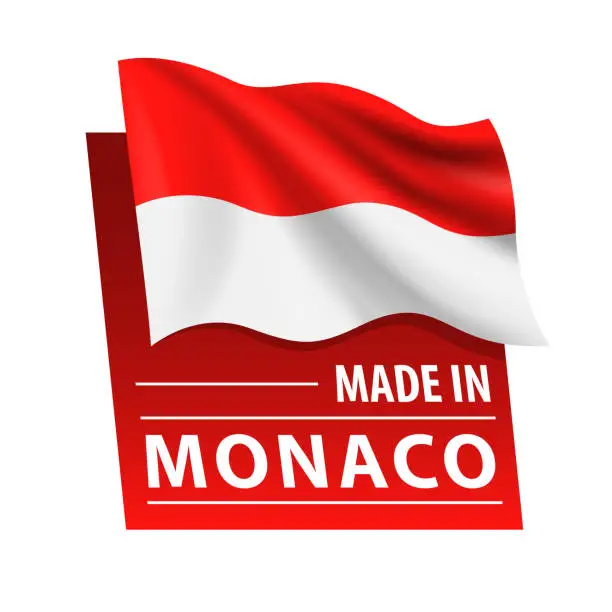 Vector illustration of Made in Monaco - vector illustration. Flag of Monaco and text isolated on white backround