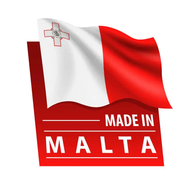 Vector illustration of Made in Malta - vector illustration. Flag of Malta and text isolated on white backround