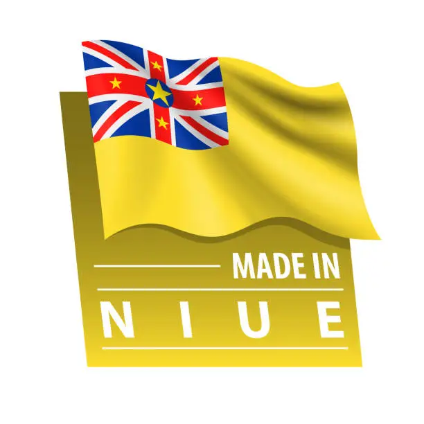 Vector illustration of Made in Niue - vector illustration. Flag of Niue and text isolated on white backround