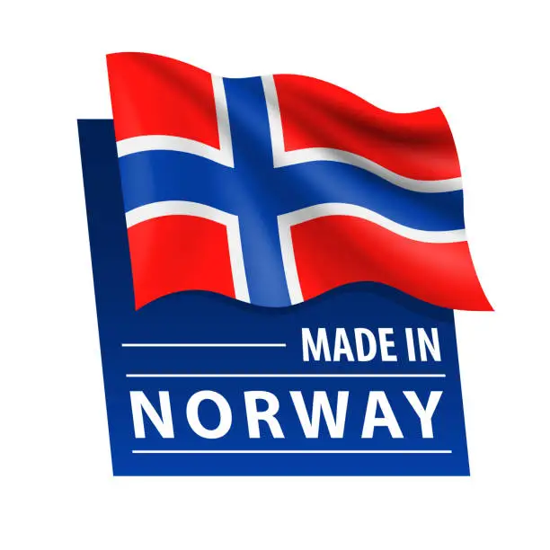 Vector illustration of Made in Norway - vector illustration. Flag of Norway and text isolated on white backround