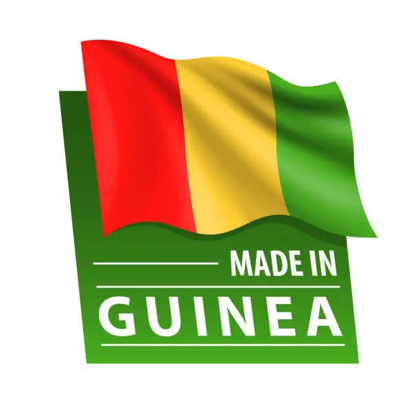 Vector illustration of Made in Guinea - vector illustration. Flag of Guinea and text isolated on white backround