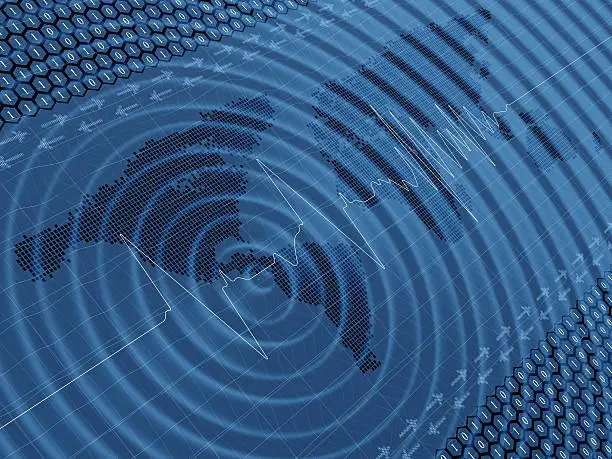 Earthquake impact wave and seismic activity digital 3d background